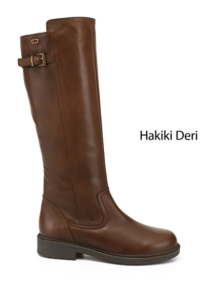 GÖNDERİ(R) Kadın Kahve Antik Fermuarlı Kauçuk Taban Hakiki Deri Çizme