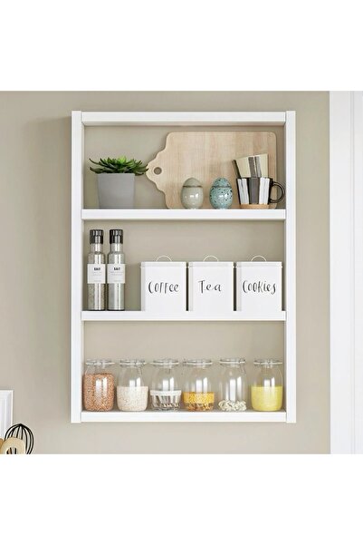 Sef moda Mdf’lam 3 bölmeli mutfak rafı,baharatlık,bardaklık beyaz