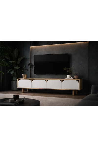 VM VERTEX MOBİLYA Lazio Bohem Ahşap Ayaklı Tv Ünitesi Tv Sehpası Safir Meşe-B...