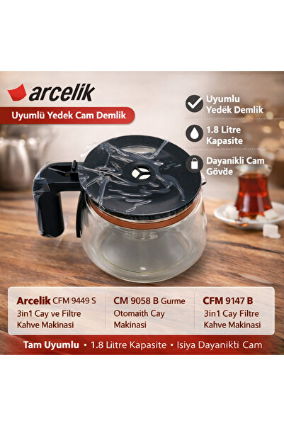 Arçelik سم 9058 ب ماكينة صنع الشاي إبريق شاي زجاجي إبريق دورق 3585030100