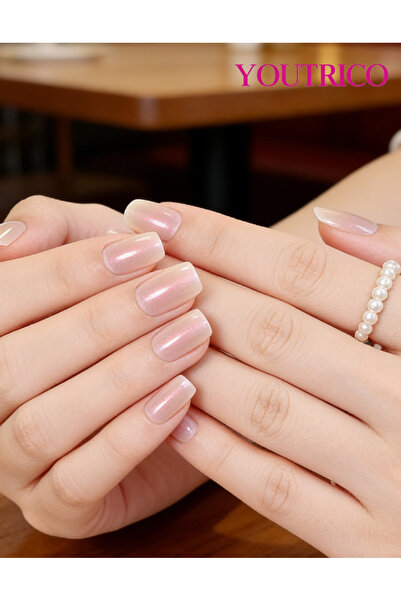 Youtrico أظافر صناعية للبنات، أظافر صناعية لامعة، شكل عين القطة، وردي خوخي - ...