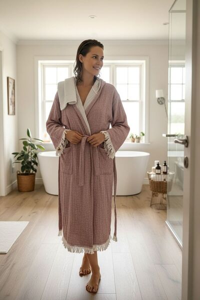 DNRYSL روب حمام بوهيم بغطاء رأس مكون من 4 طبقات من الموسلين العضوي للجنسين، ل...