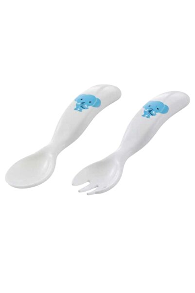 Mamajoo Ergonomic Feeding Spoon and Fork Set Blue & Elephant, 6 Months+ Double