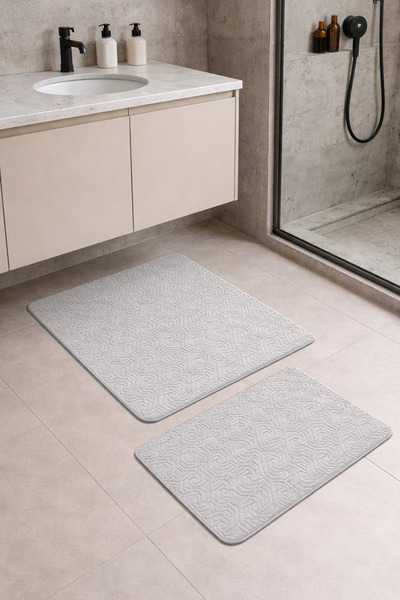 Geus Halı Bathroom Mat Set of 2 Anthracite Soft Non-Slip Base Washable Stain ...