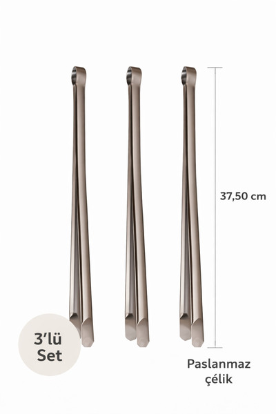 Russet 3'lü Uzun Kömür Köfte Maşası Sivri Mangal Maşası Izgara 37,50 Cm