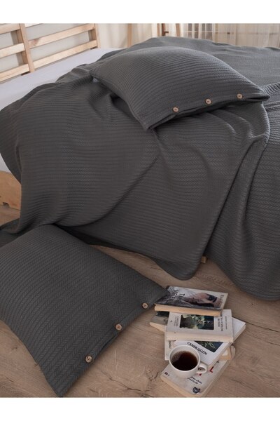 Cottonest غطاء سرير منسوج من قماش بيكيه مفرد مع وسادة