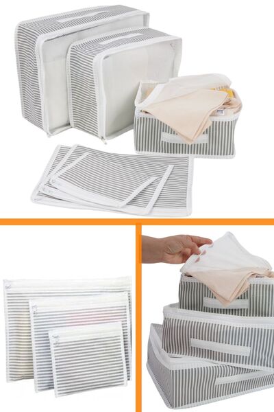 Helen's Home مجموعة منظمات الأمتعة مكونة من 6 حقائب منظمات السفر - مخططة