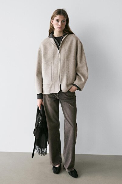 Massimo Dutti Fermuarlı yün karışımlı kaban