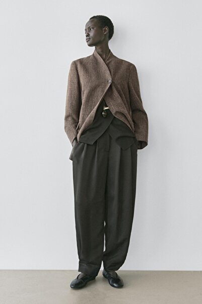 Massimo Dutti Yünlü benekli dik yaka kaban