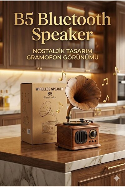 DigiMonster B5 Retro Bluetooth Hoparlör USB Müzik Çalar Ahşap Gramafon USB TF...