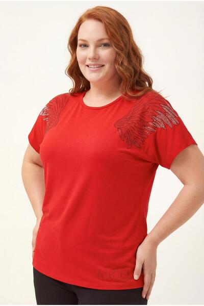 Ebsumu Bluză roșie cu imprimeu Îngerii cu pietre mari, damă