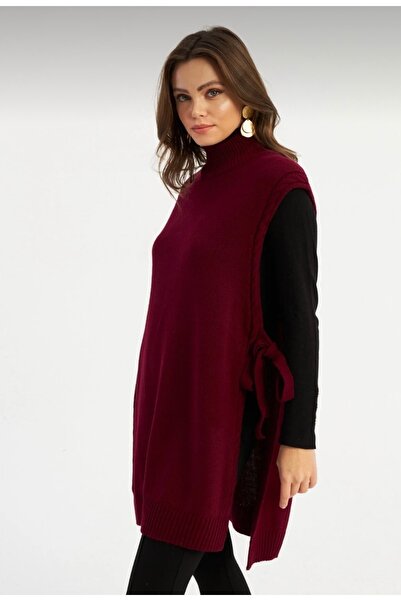 Be Best Women's Burgundy Half Fisherman Side Tie Knitwear Sweater Be359