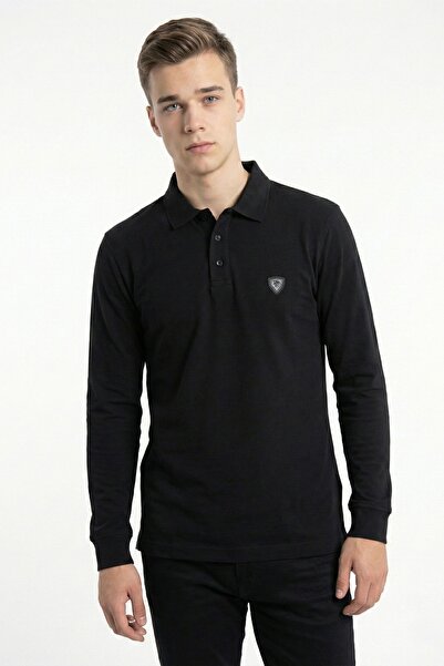 assef Erkek Polo Yaka Pamuklu Regular Fit Uzun Kollu Düz Basic Sweatshirt