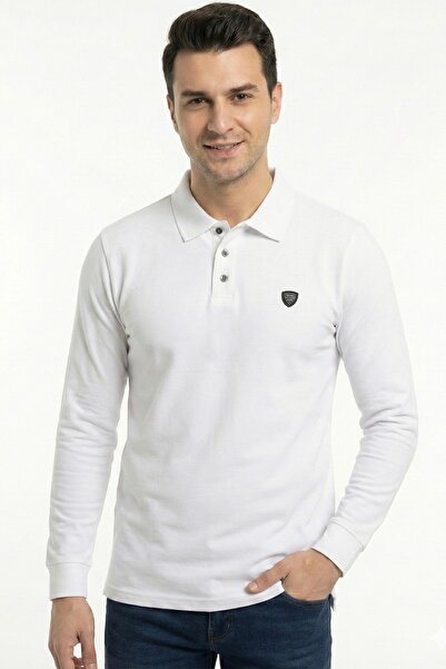 assef Ανδρικό μπλουζάκι με λαιμόκοψη πόλο από βαμβακερό κορδόνι με μακρύ μανί...