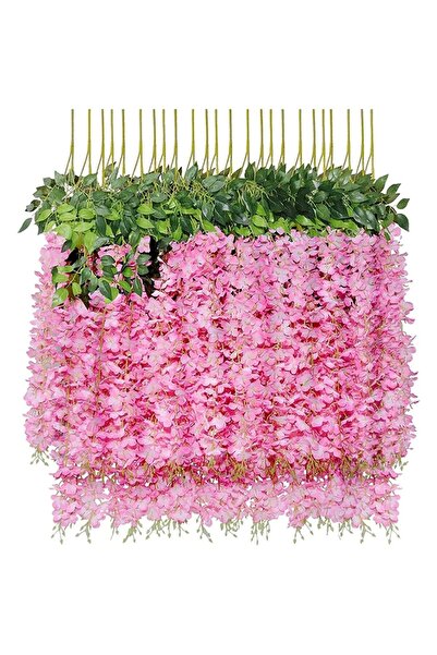 YASİMA 12 Dal Yapay Koyu Pembe Akasya Sarkıt Çiçeği Balkon Abajur Düğün Nişan...