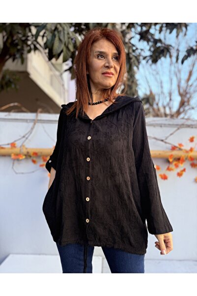 DenizEge Brode Pattern Shirt Hooded Black