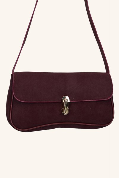 birizmoda Mila Suede Mini Hand and Shoulder Bag - Burgundy