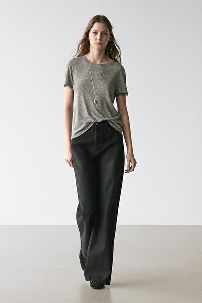 Massimo Dutti Yünlü dantel detaylı t-shirt