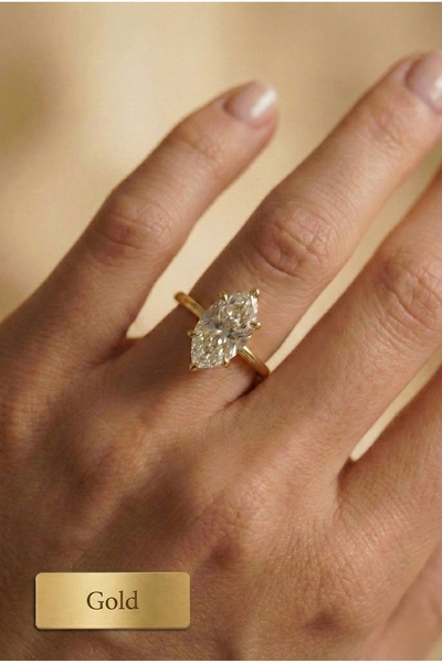 Minon Jewelry Marquise Solitaire Tektaş Yüzük Gold Kaplama Lüks Tasarım Marki...