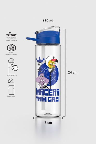 Renga Falcon Kral Şakir Desenli 630 ml Pipetli Tritan Çocuk Matara 222031 Mavi