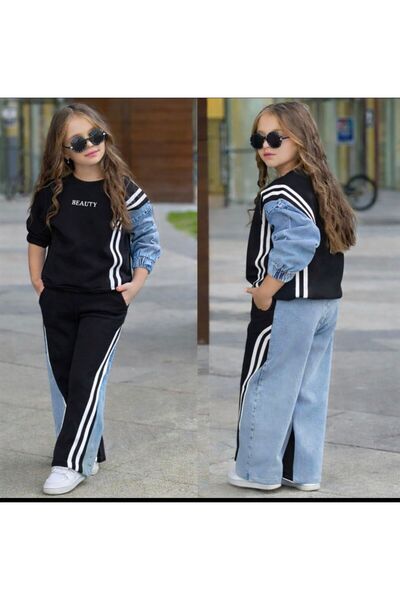 KOKOŞ BEBEK Denim Detailed Modern Design Girls' Set - Ages 5/14 - 31590