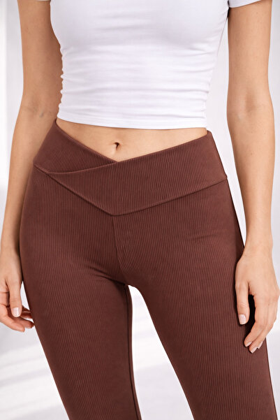 mezozoik Colanți sport cu dungi fine maro cu talie înaltă