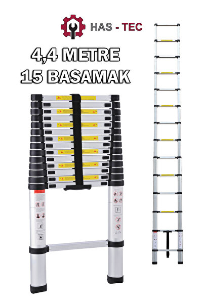 HAS-TEC 4.4 Metre 15 Basamaklı Düz Uzayan Teleskopik Merdiven 4.4 m