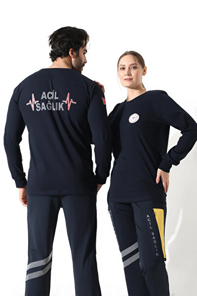 Bilenn Tekstil Acil Sağlık Yuvarlak Yaka Penye Uzun Kol Tshirt - Lacivert