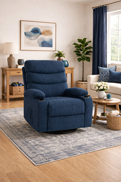 Arnohome كرسي استرخاء رمادي مع حاملات أكواب - قماش ناعم، دوار وقابل للإمالة