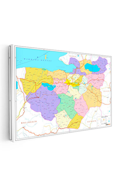 Tablofest Yatay Kanvas Tablo Bursa İdari Sınırlar Harita Tablosu Ev Ofis Duva...