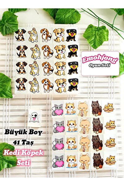 Emohjong Taş Eşleştirme Tiktok Fenomen Masa Oyunu Mahjong - Kedi Köpek Seti