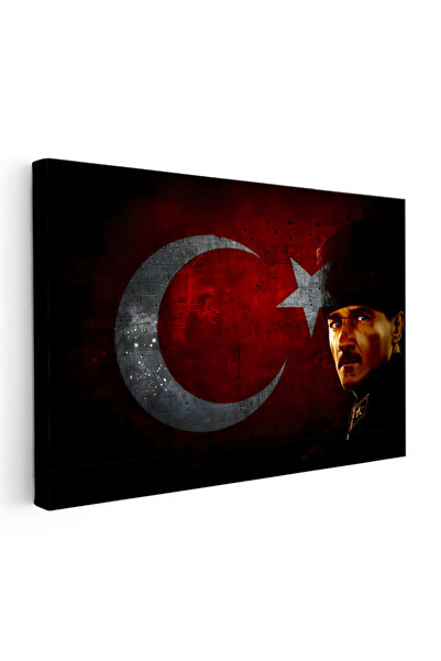 Horizontal Canvas Painting Atatürk Large Moon Star Graphic Atatürk Painting Home Office Wall Decor