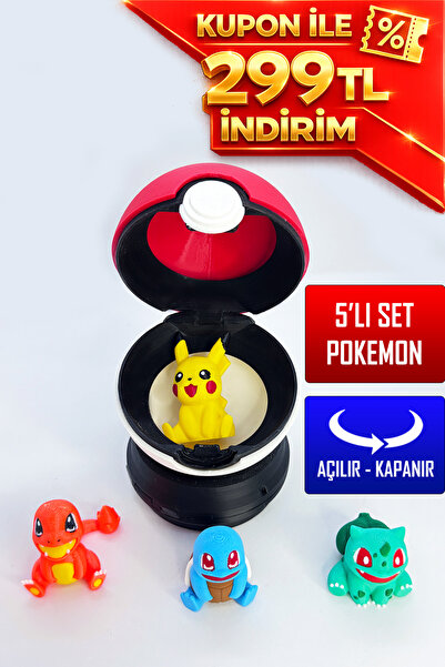 YAGLİZ Pokemon 5’li Başlangıç Seti – Pikachu, Charmander, Bulbasaur, Squirtle...