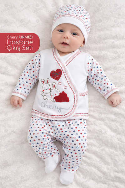 bebegen Chery Kırmızı 7 li Bebek Hastane Çıkış Seti