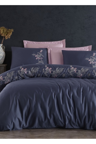 Dantela Efra Nakışlı Nevresim Takımı - Lacivert