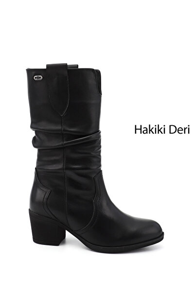 GÖNDERİ(R) Dámské/dívčí černé měchové boty z pravé kůže na silném podpatku