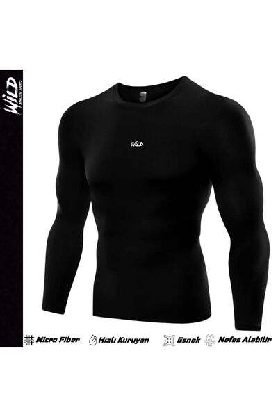 Wild Athletic Чоловіча базова компресійна футболка з довгим рукавом для фітнесу