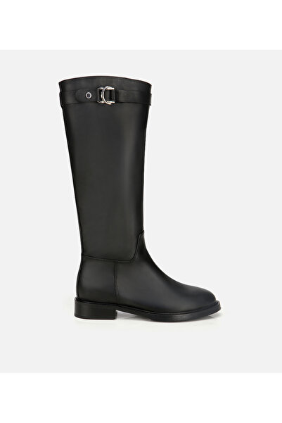 Hotiç Kadın Deri Siyah Tokalı Binici Düz Çizme