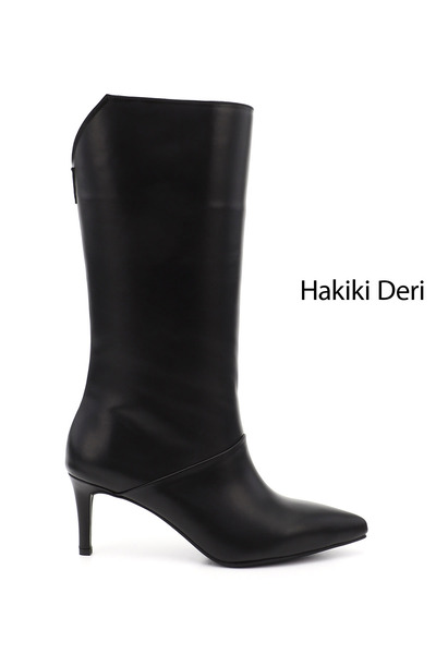 GÖNDERİ(R) Kadın Siyah Platinum Fermuarlı İnce Topuklu Hakiki Deri Çizme