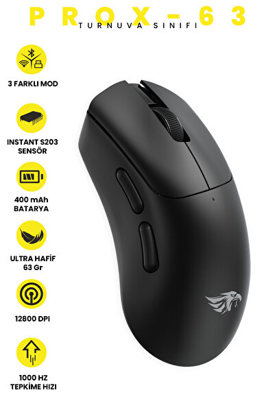 gameagle Prox-63 Kablosuz + Bluetooth + 2.4G + Kablolu Ultra Hafif 63gr 12800...
