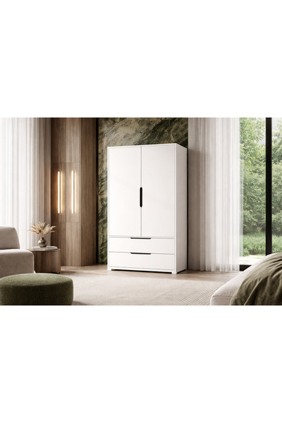 VM VERTEX MOBİLYA Flora 2 Kapaklı 2 Çekmeceli Gardırop Beyaz Elbise Dolabı