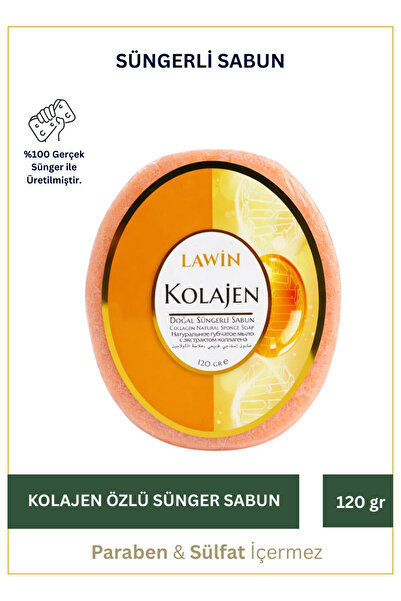 LAWİN Kolajen Özlü Doğal Süngerli Sabun – Banyo Süngeri Lif, Peeling Etkili, ...
