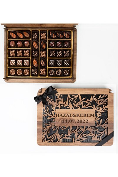 CARON CHOCOLATE Kişiye Özel Ahşap Kutulu ve Kişiye Özel Nişan-Söz Çikolatası ...
