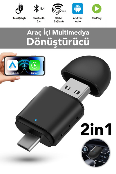 mimtec Araç Multimedya Dönüştürücü Adaptör - USB Type-C Uyumlu 2in1 Kablosuz ...