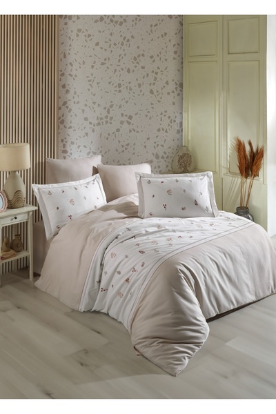 Dantela Комплект плик за завивка от памучен сатен с бродерия Бенедикт в бежов...