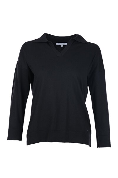 TOLGA SARAÇOĞLU 10734 Tricotaj negru cu guler polo, cu croiala confortabilă, ...