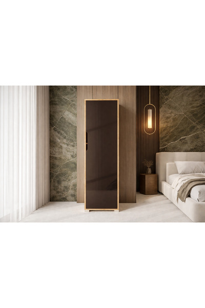 VM VERTEX MOBİLYA Flora 1 Kapaklı 5 Raflı Gardırop Safir Meşe - Antrasit Elbi...