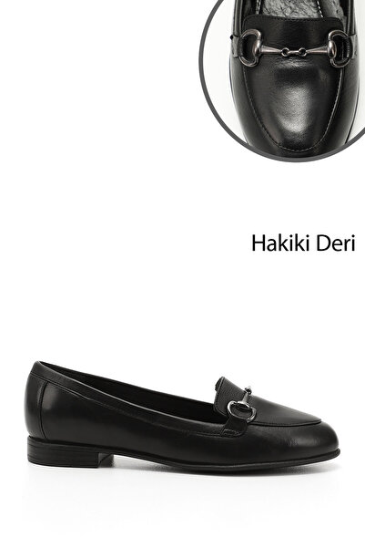 GÖNDERİ(R) Kadın Siyah Hakiki Deri Tokalı Babet