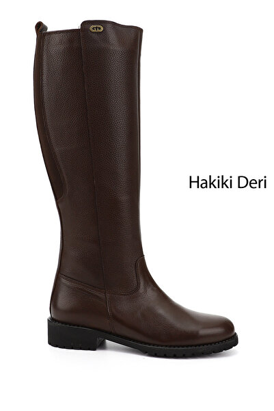 GÖNDERİ(R) Kadın Koyu Kahve Floter Fermuarlı Kauçuk Taban Hakiki Deri Çizme