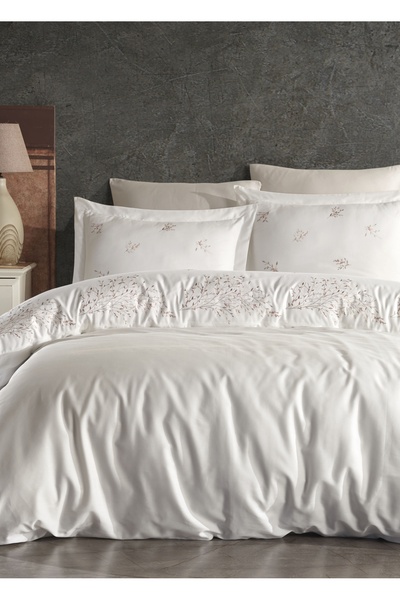 Dantela Asrın Nakışlı Nevresim Takımı - Krem